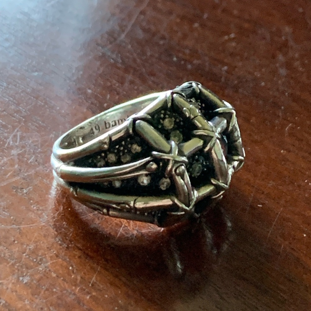 John Hardy Bamboo Silver Ring with Diamond Pave